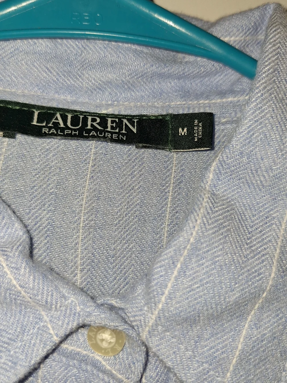 Lauren Ralph Lauren Light Blue Pinstripe Long Button-Up Sleep Shirt